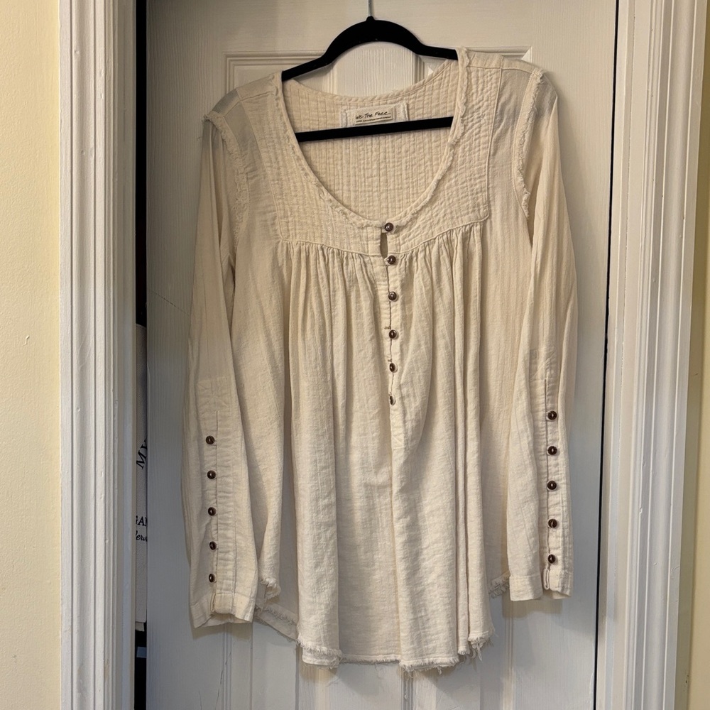 We The Free Cream Button-Accent Blouse